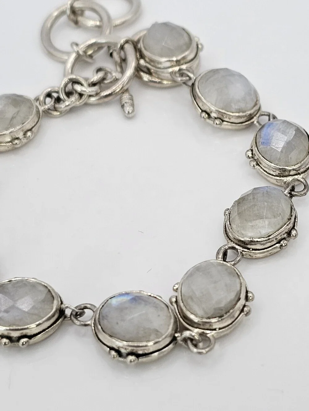 Genuine Rainbow Moonstone Sterling Silver Toggle Bracelet!